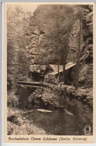 (93994) Foto AK Sächsische Schweiz, Bootsstation Obere Schleuse, 1956