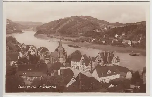 (93210) Foto AK Stadt Wehlen, Hotel Sächs. Schweiz, Stadtkirche, v. 1945