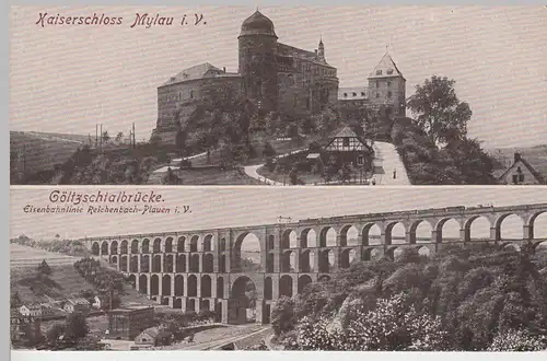 (93188) AK Mylau, Vogtl., Kaiserschloss, Göltzschtalbrücke, vor 1945
