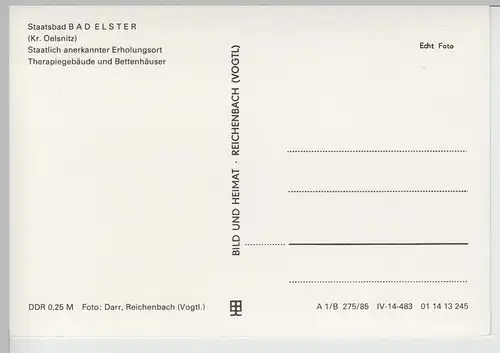 (92970) Foto AK Bad Elster, Therapiegebäude, Bettenhäuser 1985