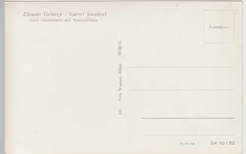 (91085) Foto AK Jonsdorf, Hotel Gondelfahrt, Nonnenfelsen, nach 1945