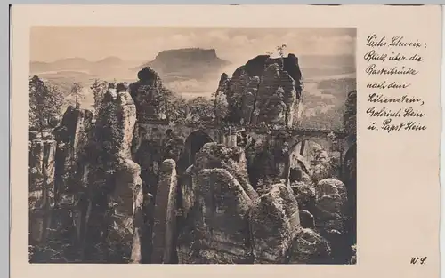 (89146) Foto AK Sächs. Schweiz, Basteibrücke, Lilienstein, vor 1945