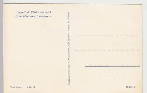 (89145) Foto AK Sächs. Schweiz, Rosenthal, Ottomühle vom Kanzelstein