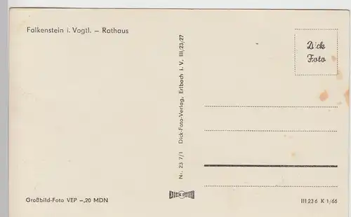 (89129) Foto AK Falkenstein, Vogtland, Rathaus 1966