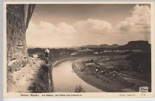 (88624) Foto AK Rahm Hanke, Sächsische Schweiz, m. Elbtal u. Lilienstein 1935