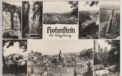 (86429) Foto AK Hohnstein, Jugendburg, Hafersäcke, Talwächter 1958