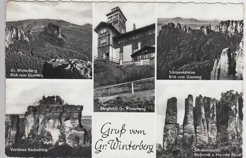 (86363) Foto AK Gr. Winterberg, Vorderes Raubschloss, Schrammsteine 1959