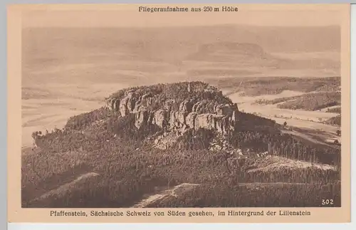 (85811) AK Sächs. Schweiz, Pfaffenstein, Luftbild, vor 1945