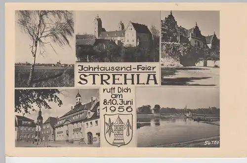(85757) Foto AK Strehla, Elbe, Rathaus, Schloss, Mehrbild 1956