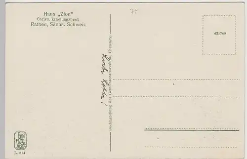 (85422) AK Sächsische Schweiz, Rathen, Haus "Zion" vor 1945