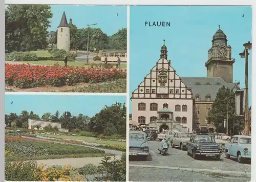 (83232) AK Plauen, Mehrbild, Nonnenturm, Parktheater, Rathaus 1982