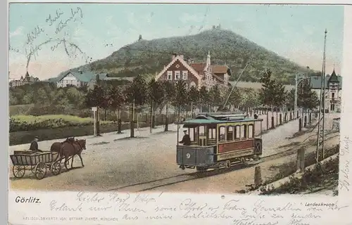 (82923) AK Görlitz, Landeskrone m. Straßenbahn, 1904