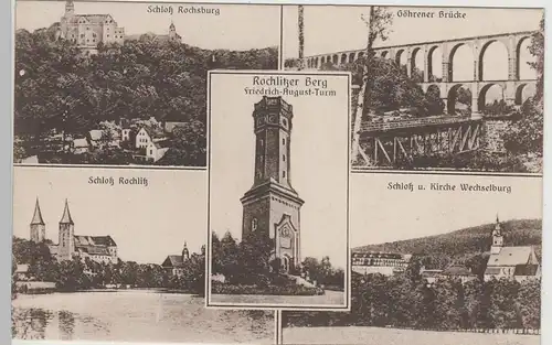 (80835) AK Rochlitz, Rochlitzer Berg, Mehrbild m. Göhrener Brücke vor 1945