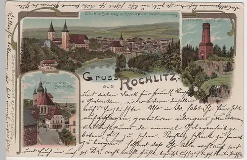 (80834) AK Gruss aus Rochlitz, Mehrbild Litho m. Friedrich August-Turm 1902