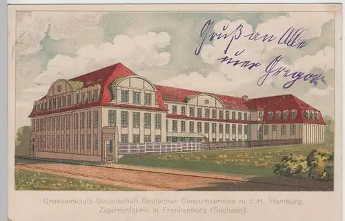 (80799) AK Frankenberg i.Sa., Zigarrenfabrik, Litho 1919