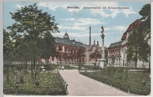 (80593) AK Werdau, Johannisplatz mit Kriegerdenkmal, 1926