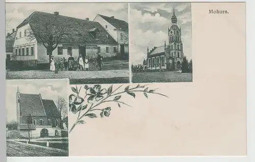 (80585) AK Mohorn, Fleischerei & Gasthof "Ausspannung", Kirche vor 1945