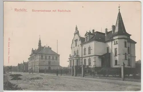 (80364) AK Rochlitz, Bismarckstraße mit Realschule, 1905