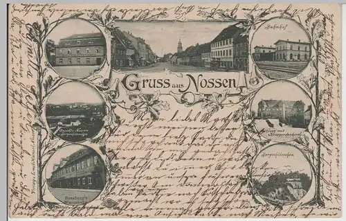 (79220) AK Gruß aus Nossen, Rossbergs Weinstube, Bahnhof 1899