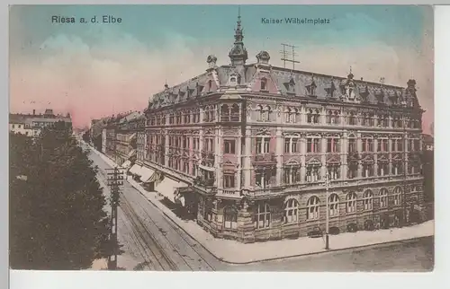(77551) AK Riesa, Kaiser Wilhelm-Platz, Feldpost 1917