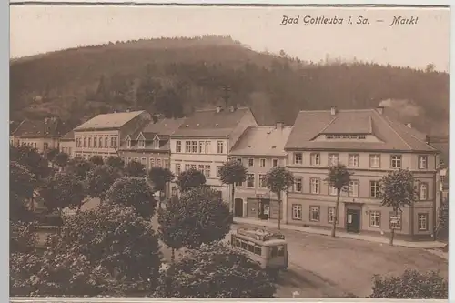 (77017) AK Bad Gottleuba, Straßenzug mit Gasthof und Straßenbahn vor 1945