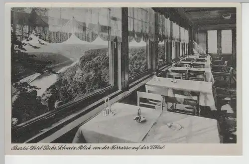 (76313) AK Sächs. Schweiz, Bastei Hotel, Blick ins Elbtal 1950