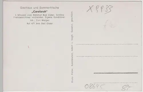 (73655) AK Bad Elster, Gasthaus Carolaruh, vor 1945