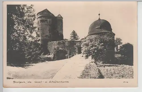 (73569) Foto AK Burg Stolpen, Coselturm, Schösserturm 1953