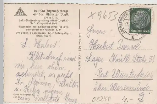 (73526) Foto AK Aschberg, Kamená?, Jugendherberge 1940