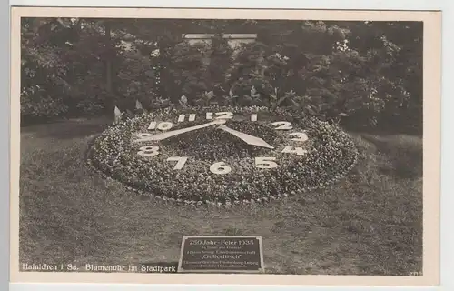 (73520) Foto AK Hainichen, Sachsen, Blumenuhr im Stadtpark, um 1935