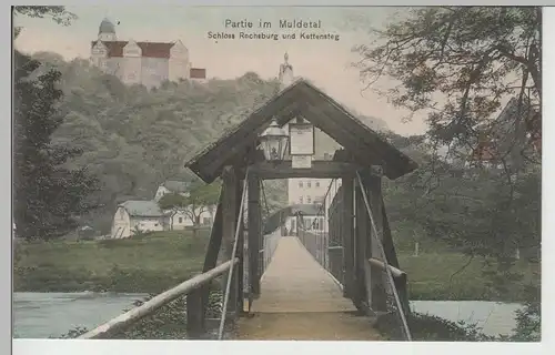 (70748) AK Muldetal, Schloss Rochsburg und Kettensteg, 1909