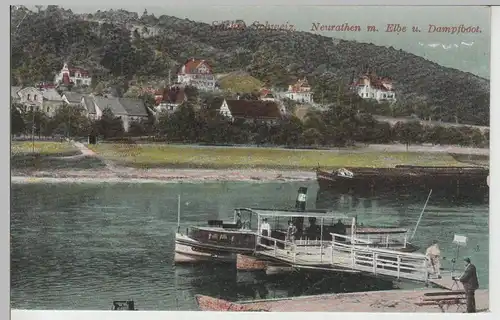 (70736) AK Sächsische Schweiz, Neurathen mit Elbe und Dampfboot, vor 1920