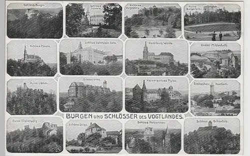 (70657) AK Vogtland, Burgen und Schlösser, 16 Bilder, vor 1918