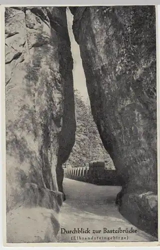 (7027) AK Sächs. Schweiz, Durchblick zur Basteibrücke, vor 1945