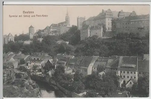 (65198) AK Bautzen, Spreetal mit Schloss und Petri-Kirche, vor 1945