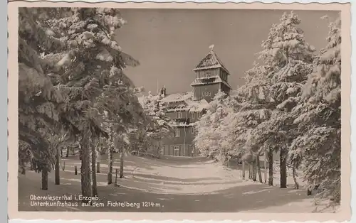 (65064) Foto AK Oberwiesenthal, Unterkunftshaus auf dem Fichtelberg, 1933