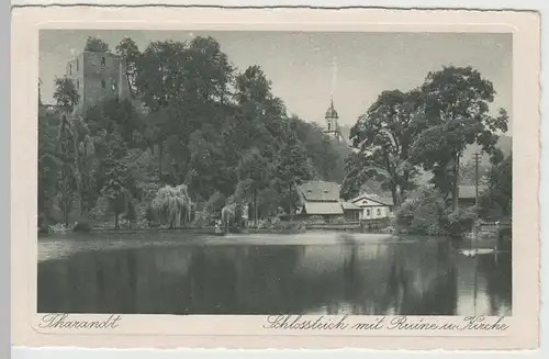 (65059) AK Tharandt, Schlossteich mit Ruine und Kirche, vor 1945