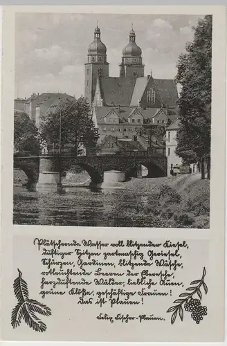 (63055) AK Plauen, Blick z. Johanniskirche, m. Spruch v. Felix Fischer vor 1945