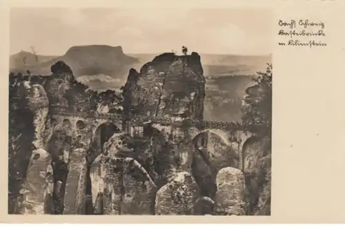(617) Foto AK Basteibrücke, Sächsische Schweiz, Lilienstein 1937