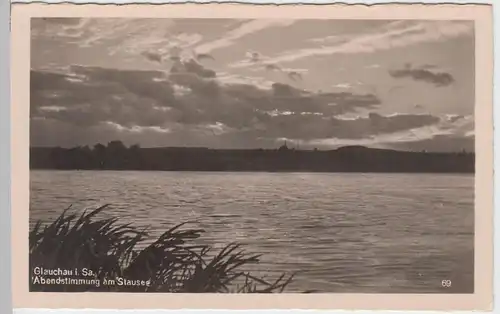 (59584) Foto AK Glauchau, Abendstimmung am Stausee, vor 1945