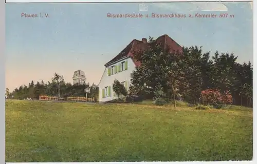 (5662) AK Plauen, Bismarcksäule, Bismarckhaus, Kemmler, 1910er