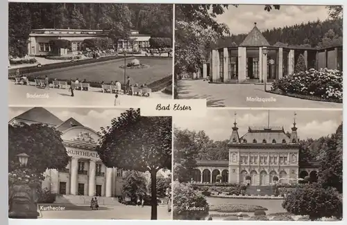 (52504) Foto AK Bad Elster, Badecafe, Moritzquelle, Kurhaus, Theater 1956