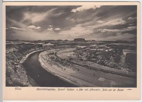 (47902) Foto AK Elbsandsteingebirge, Rathen, Lilienstein, Basteiblick, v. 1945