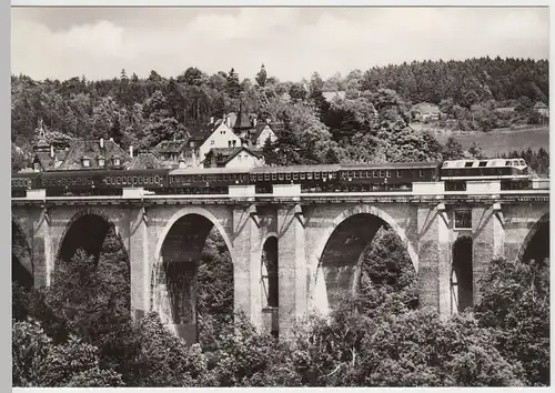 (46757) Foto AK Plauen-Jocketa, Elstertalbrücke m. Personenzug, 1980