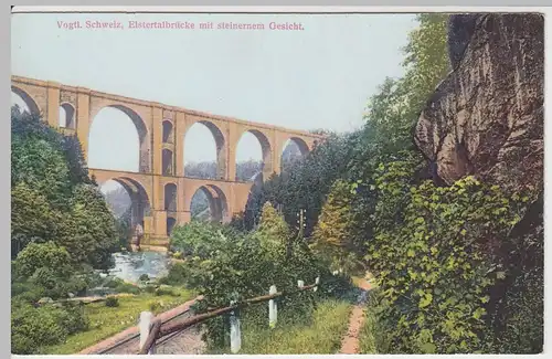 (46732) AK Plauen-Jocketa, Elstertalbrücke m. steinernem Gesicht, vor 1945