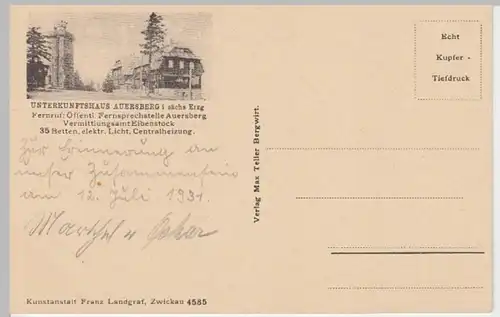 (4429) AK Auersberg, Erzgebirge, Tal der großen Bockau 1931
