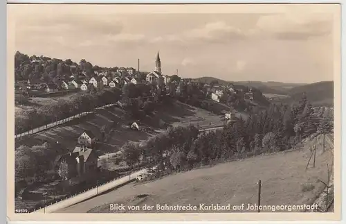 (37521) Foto AK Johanngeorgenstadt, Blick v.d. Bahnstrecke Karlsbad 1935