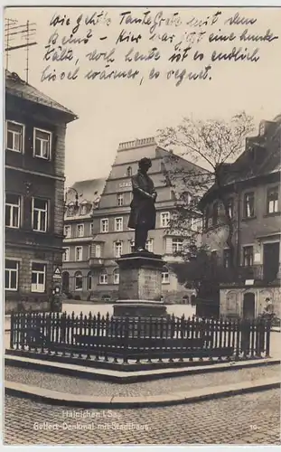 (33359) Foto AK Hainichen, Gellert-Denkmal mit Stadthaus, 1929