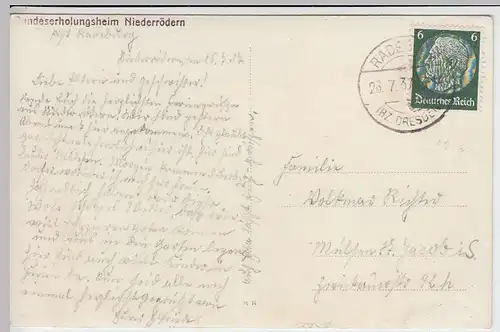 (33301) Foto AK Radeburg, Bundeserholungsheim Niederrödern, 1937