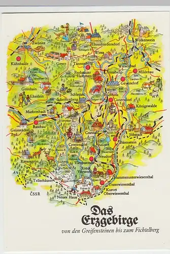 (25276) AK Erzgebirge, Karte von Greifensteinen bis Fichtelberg 1989
